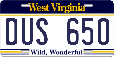 WV license plate DUS650
