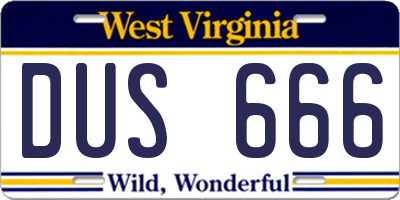 WV license plate DUS666