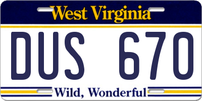 WV license plate DUS670