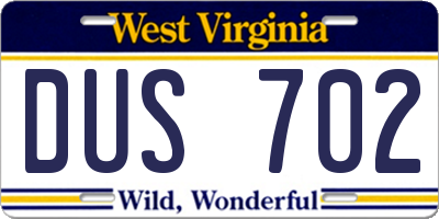 WV license plate DUS702