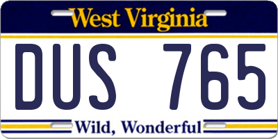 WV license plate DUS765