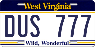 WV license plate DUS777