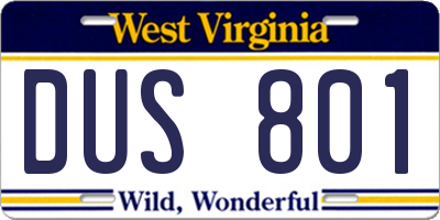 WV license plate DUS801
