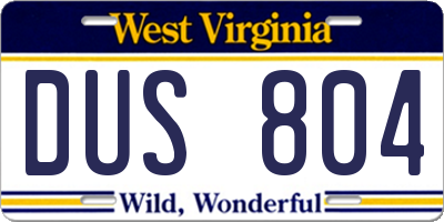 WV license plate DUS804