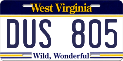 WV license plate DUS805