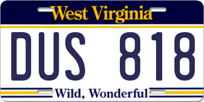 WV license plate DUS818