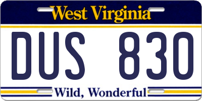 WV license plate DUS830