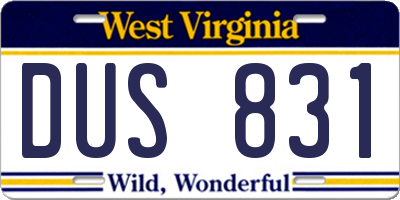 WV license plate DUS831