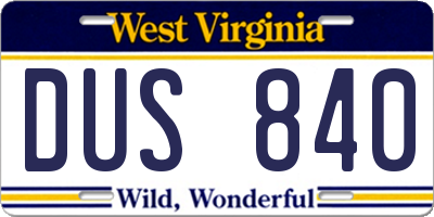 WV license plate DUS840
