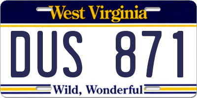 WV license plate DUS871