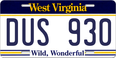 WV license plate DUS930