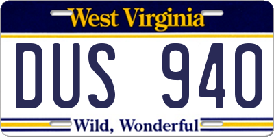 WV license plate DUS940