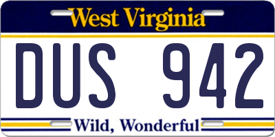WV license plate DUS942