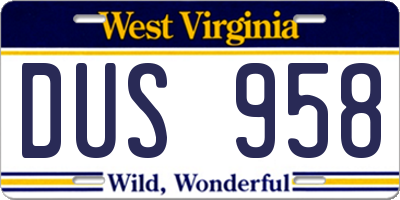 WV license plate DUS958