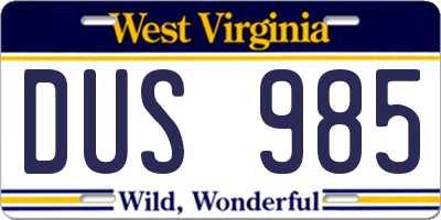 WV license plate DUS985