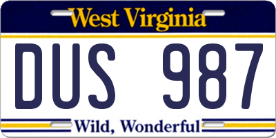WV license plate DUS987