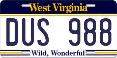 WV license plate DUS988