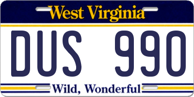 WV license plate DUS990