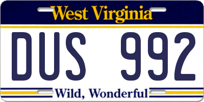 WV license plate DUS992