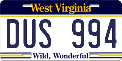 WV license plate DUS994