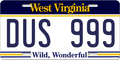 WV license plate DUS999