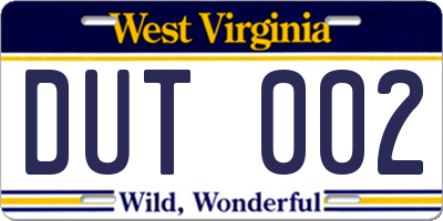 WV license plate DUT002