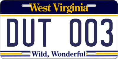 WV license plate DUT003