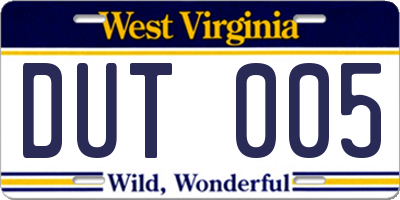 WV license plate DUT005