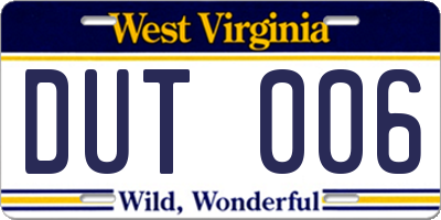 WV license plate DUT006