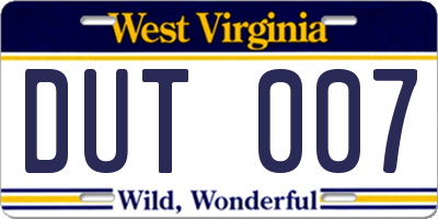 WV license plate DUT007