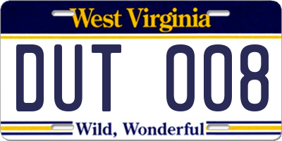 WV license plate DUT008