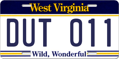 WV license plate DUT011