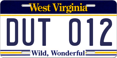 WV license plate DUT012