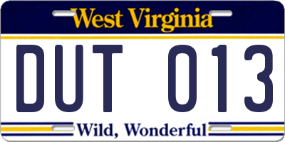 WV license plate DUT013