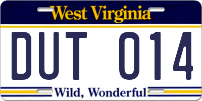 WV license plate DUT014