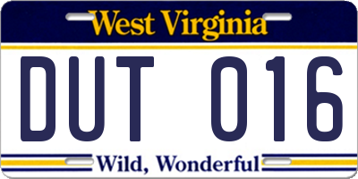 WV license plate DUT016
