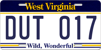 WV license plate DUT017