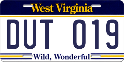 WV license plate DUT019