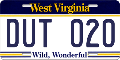 WV license plate DUT020