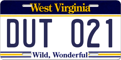WV license plate DUT021