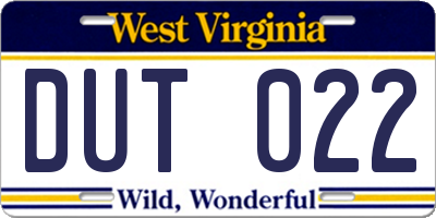 WV license plate DUT022