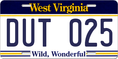 WV license plate DUT025