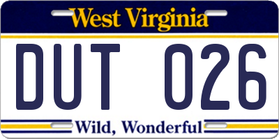 WV license plate DUT026