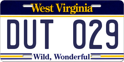 WV license plate DUT029
