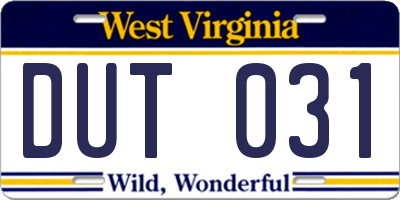 WV license plate DUT031