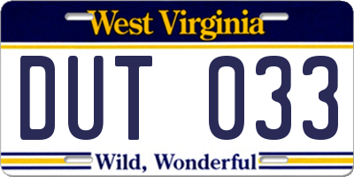 WV license plate DUT033