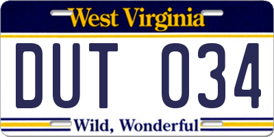 WV license plate DUT034