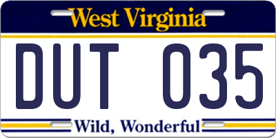WV license plate DUT035