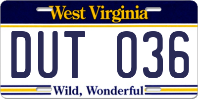 WV license plate DUT036