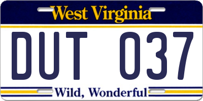 WV license plate DUT037